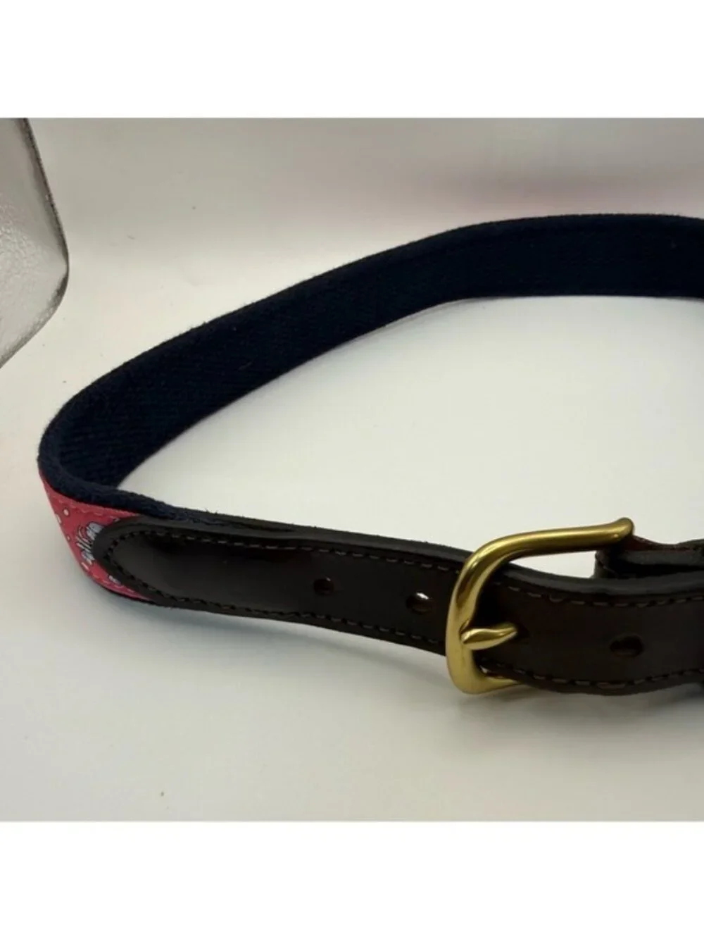 Vineyard Vines Pink Crab Print Canvas Leather Belt Size 28 Preppy Coastal